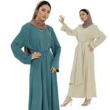 Elegant Muslim Women Long Robe Islam Kaftan Dubai Abaya Party Maxi Dress Gown