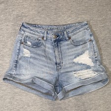 American Eagle size 4 Mom Shorts denim jean cuffs distressed stretch