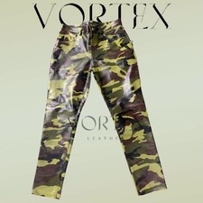 Men's green lambskin Leather Pants Tactical Military Slim Fit Trousers pants