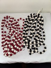 2 Strands Of Wood Beads Garland 12ftRed White And 12ft Black White Christmas