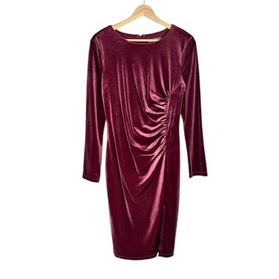 Love by Design Isla Velvet Front Slit Long Sleeve Dress Berry Pink Size M NWOT