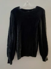 Tahari Fuzzy Sweater Pullover Women’s Small Dark Green Top Longsleeve Crew Neck