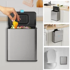 2 Gallon Hanging Trash Can  Stainless Steel, Lid & Inner Bucket, Multi-Scene Use