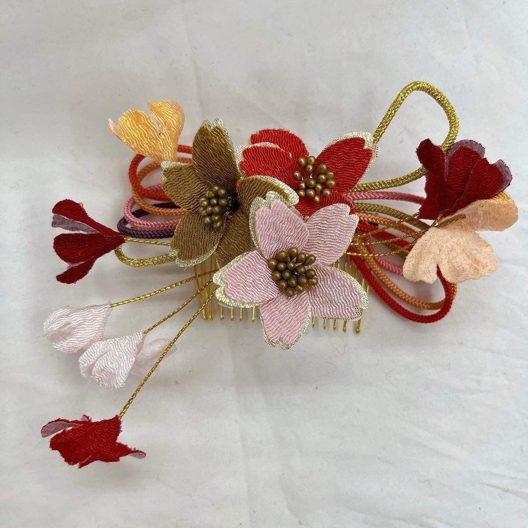 Kanzashi Hair Ornament Cherry Blossom Flower Red Pink White Kimono Accessory