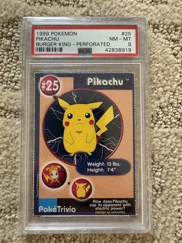 1999 POKEMON BURGER KING PERFORATED #25 PIKACHU PSA 8