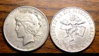 90% SILVER PEACE DOLLAR & 1968 MEXICO SILVER 25 PESOS  1.28 TROY OZ JUNK SILVER