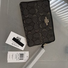 NEW Coach Corner Zip Wristlet in Signature Jacquard CCL22. Charcoal Gold