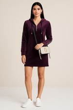 Tommy Hilfiger Velour Hoodie Dress Purple Plush Zip Front Logo Sleeve Petite M