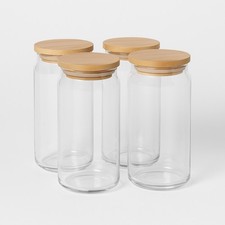 10 oz Borosilicate Clear Glass Storage Jar with Wooden Bamboo Lid 4 Pack