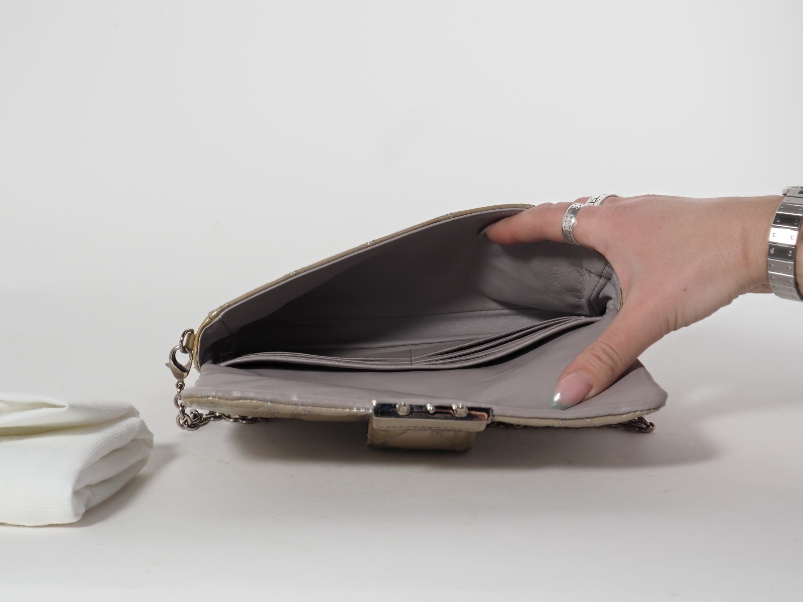 Christian Dior Cream Beige Small Miss Dior Patent Cannage Chain Bag thumbnail 11