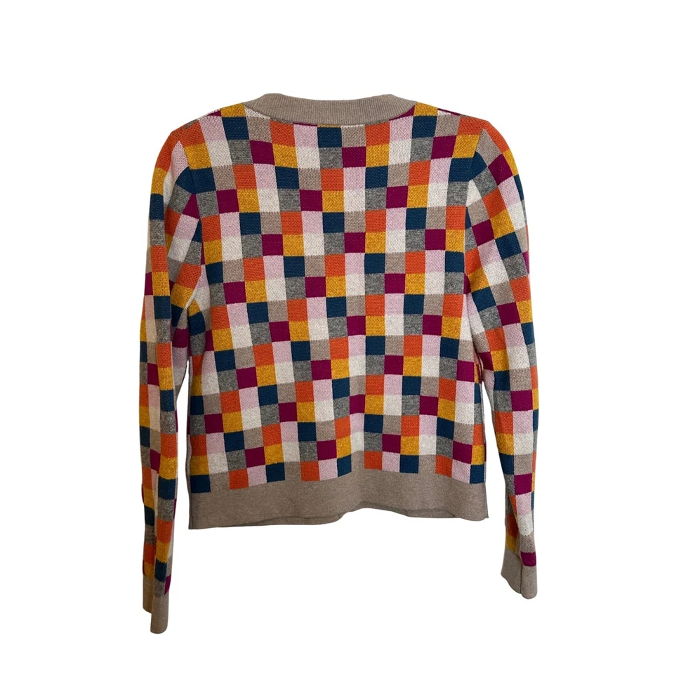 Cárdigan Suéter KULE Capucine Talla XS Multicolor Cuadros Botones Cuello en V Preppy Foto 2 de 4