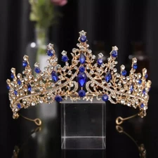 Blue Gold Crystal Crown Tiara real metal gift birthday gift diadem bridal