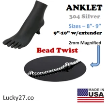 Stainless Steel Chain Women Chain Anklet - BEAD TWIST 8"-9" w/1" extender