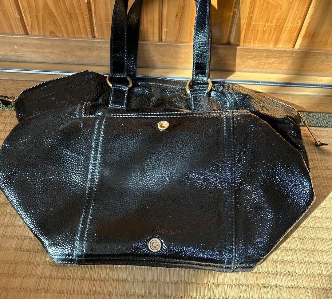 [N MINT] Yves Saint Laurent Borsa a mano in pelle verniciata nera CENTRO