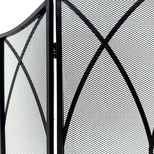 Gothic Fireplace Screen 3 Panel Handles Steel Black Gate Protector Accessory - Picture 7 of 12