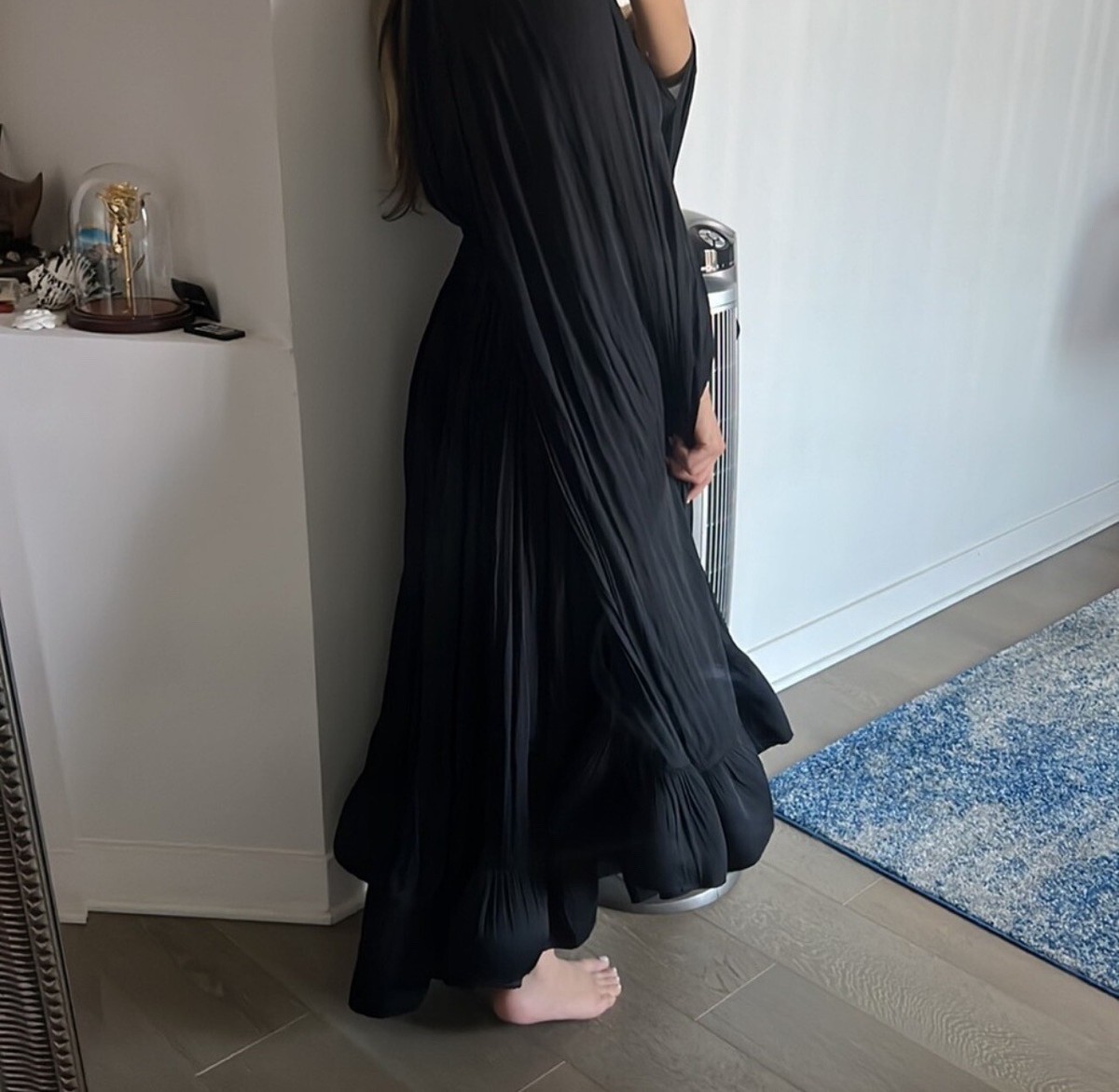 lanvin cape design midi dress LANVIN Cape-effect open-knit and jersey midi dress