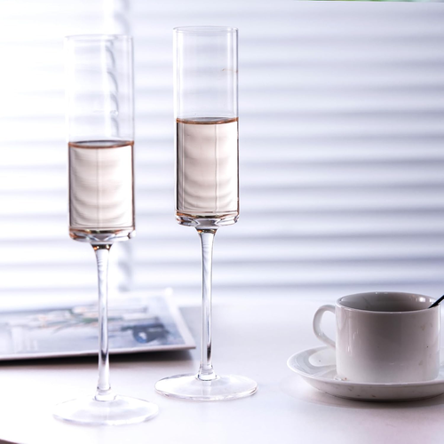 Crystal Champagne Flutes Set of 6 - Hand Blown Champagne Glasses with Long Stem - Picture 5 of 12