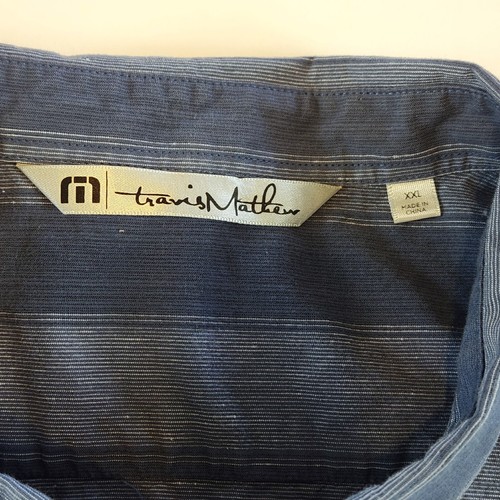 Travis Mathew XXL Men's 2XL Short Sleeve Button Up Shirt Blue Gray Striped - Picture 5 of 9