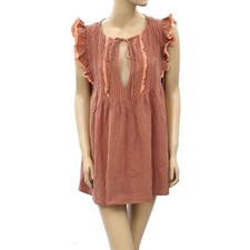 Free People Striped Printed Tunic Mini Dress Ruffle Pintuck Cotton XS New 268910
