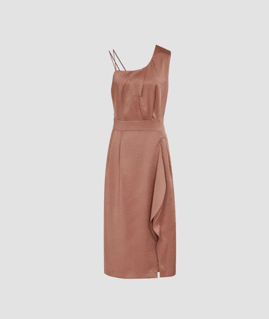 Reiss Dress Sara Ruffle S kirt Bronze Size14 image 5