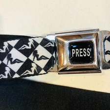Buckle-Down Seat Belt Belt.  Black White Diamond shapes w/ sexy Lady