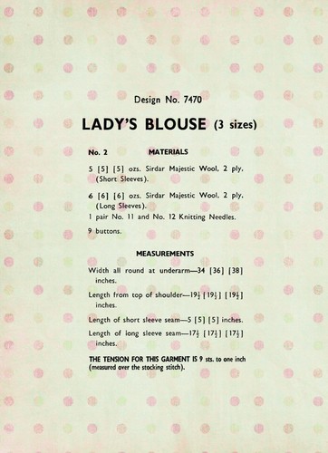 1950s Pretty Blouse in 3 sizes Vintage Knitting Pattern Bust 34-36-and 38 - Picture 2 of 2
