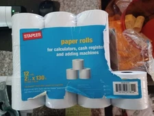 STAPLES 2 1/4” x 130’ CALCULATOR CASH REGISTER ADDING MACHINE 10 PAPER ROLLS