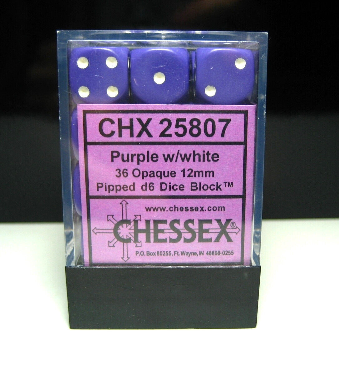 Chessex Dice Set d6 Six Sided Die Opaque Purple with White