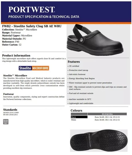 Portwest Steelite Safety Unisex Clog Steel Toecap Work Shoes, Medical , kitchen - Picture 5 of 14