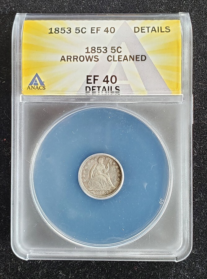 1853 Seated Liberty Half Dime with Arrows ANACS EF 40 Details | eBay