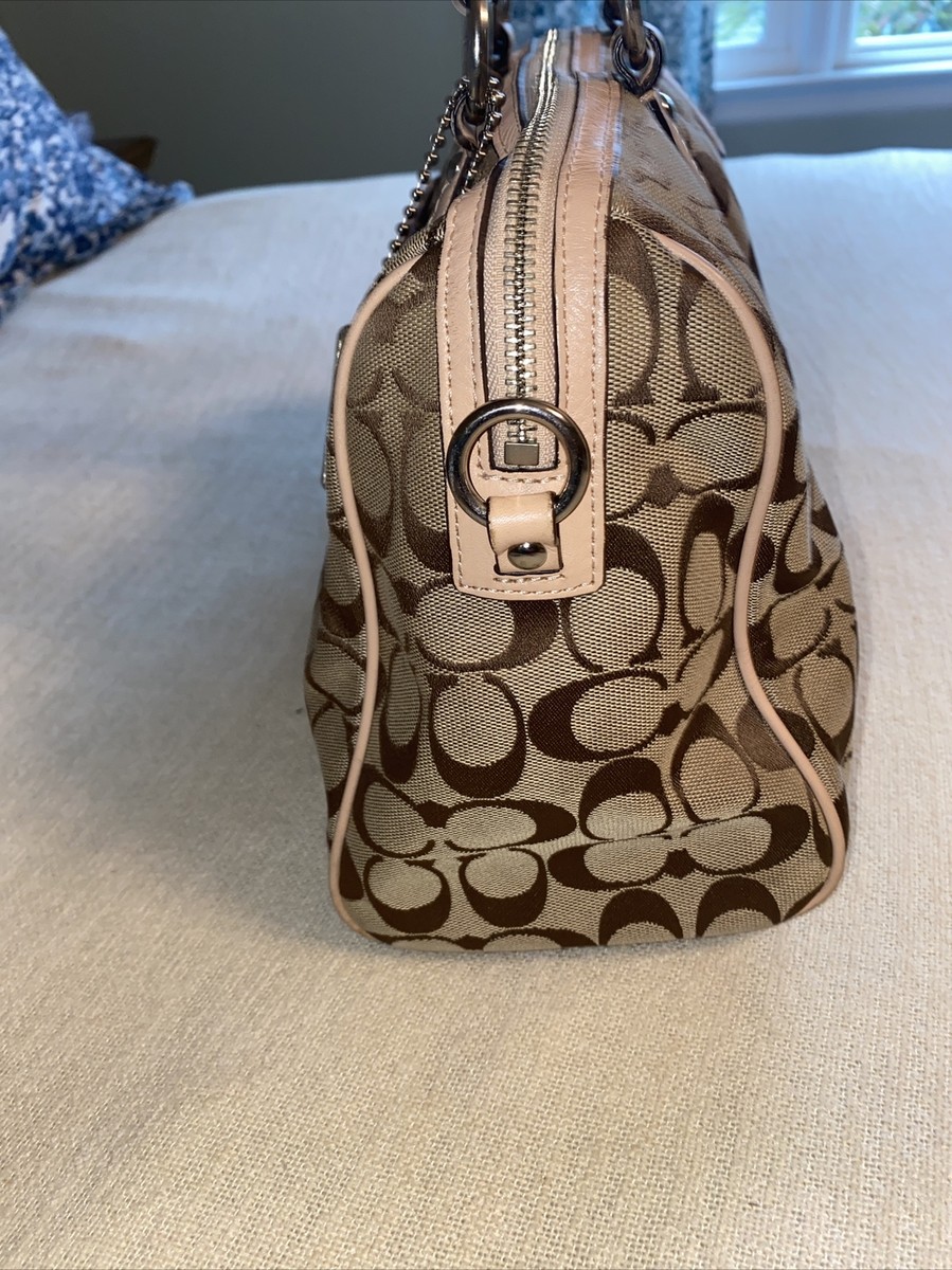 COACH KHAKI SIGNATURE PYTHON STRIPE SATCHEL 27364 HANDBAG SHOULDER
