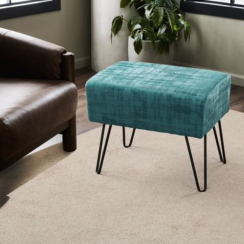 Plush Textured Velvet Ottoman Footstool Metal Legs Accent for Modern Living Room - Picture 46 of 244