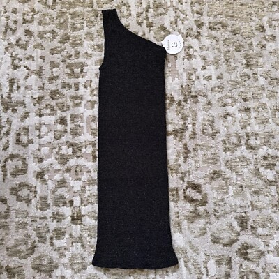 Hunza G Nancy One  Shoulder Black Metallic Gold Dress One Size