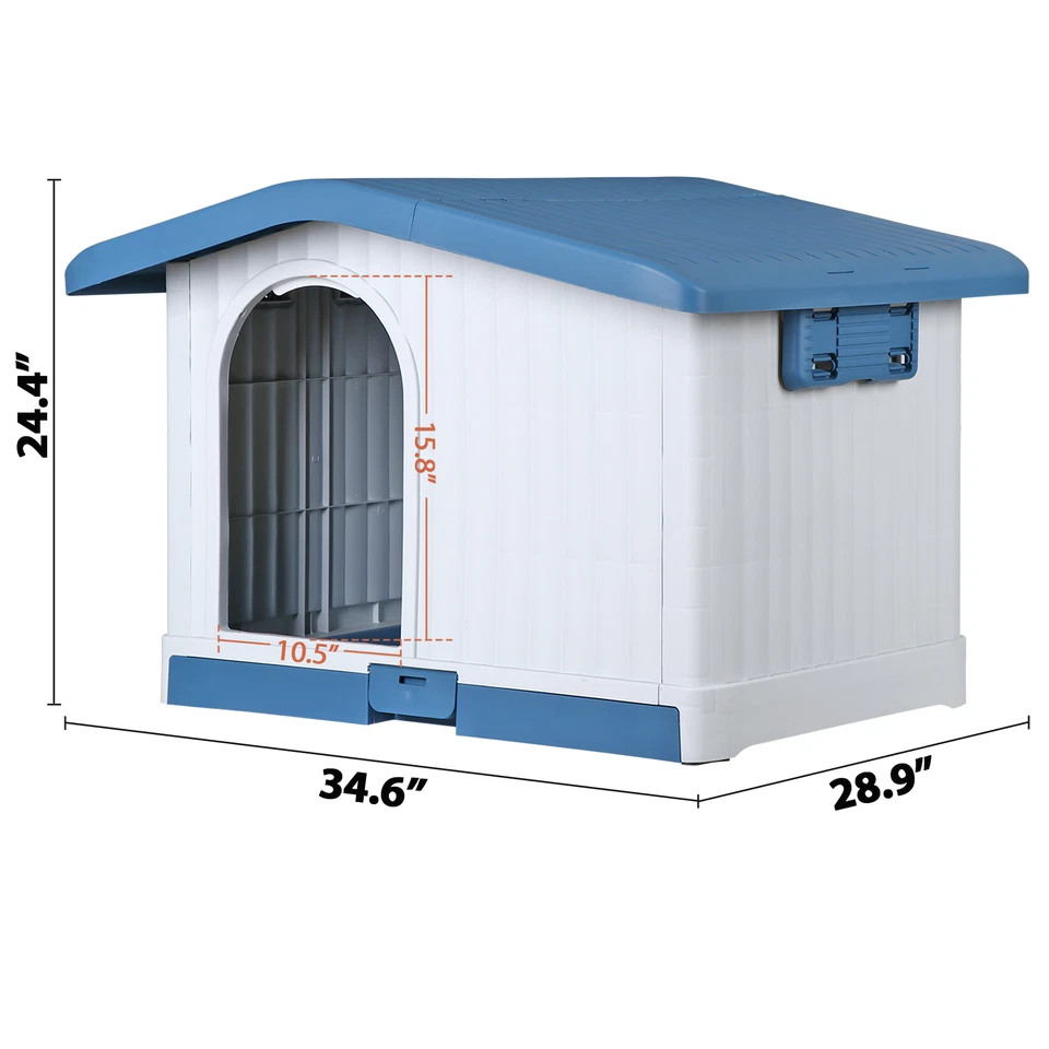 Gran casa de plástico para perros interior exterior perrera impermeable refugio para cachorros azul Foto 3 de 4