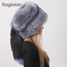 Fluffy Hats for Fleece Fur Hat Russian Tail Round Cap Luxurious Stylish 