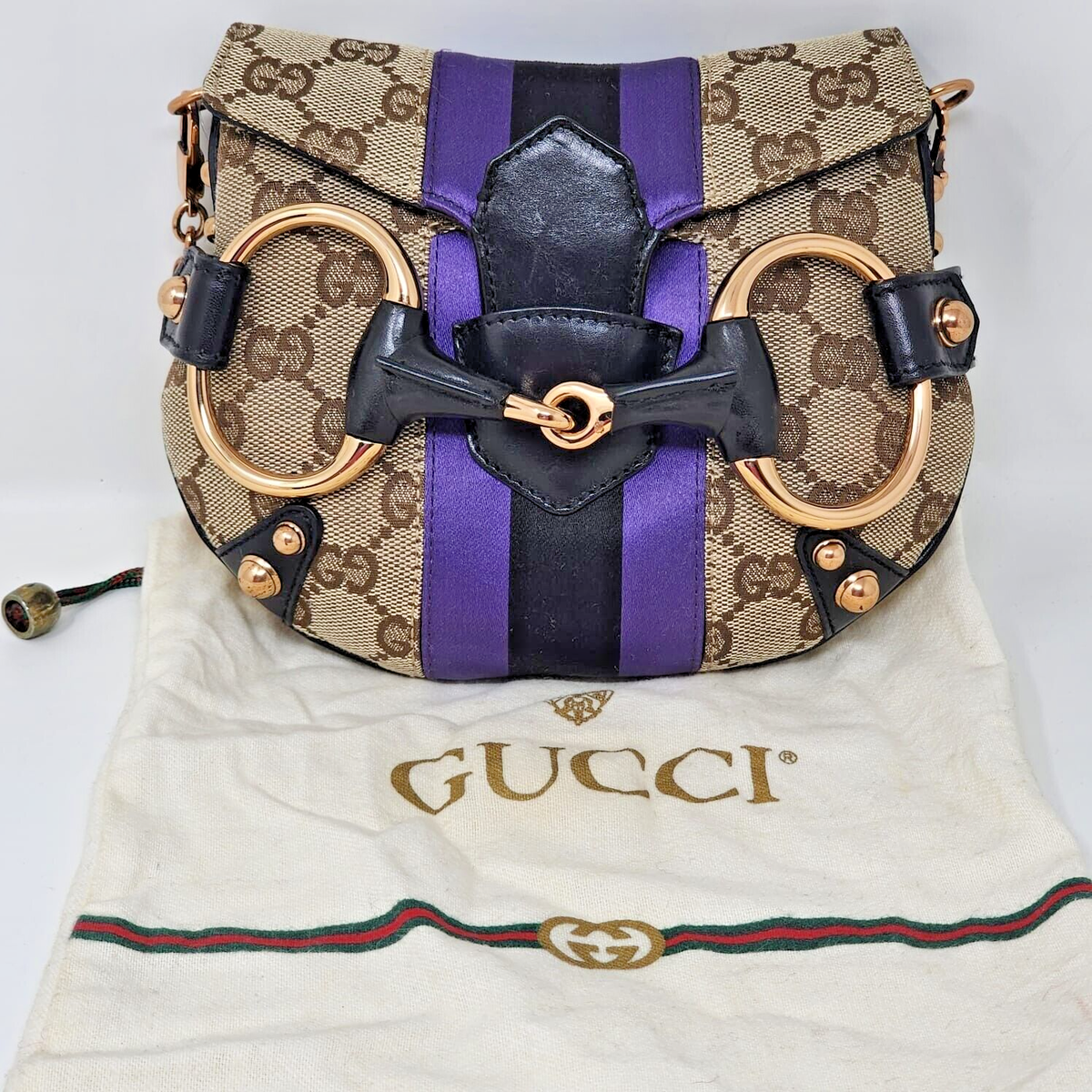 New Gucci 2004 Ford Horsebit Mini Bag Purple Satin Stripe w New Gucci 2004 Ford Horsebit Mini Bag Purple Satin Stripe w
