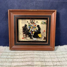 Framed Silhouette Reverse Painting Colonial Interior COZY EVENING  C&A Richards