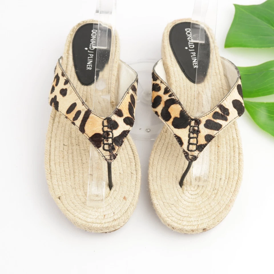 Donald Pliner Mujer Kyla Sandalia Talla 8 Marrón Leopardo Pelo Poni Tanga Zapato Deslizable Foto 2 de 4