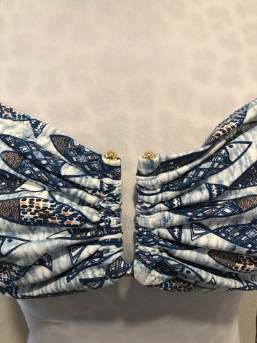 Bcbg Maxazira St. Barts Tie Back Fish Print Bikini Top Size L - Picture 3 of 5