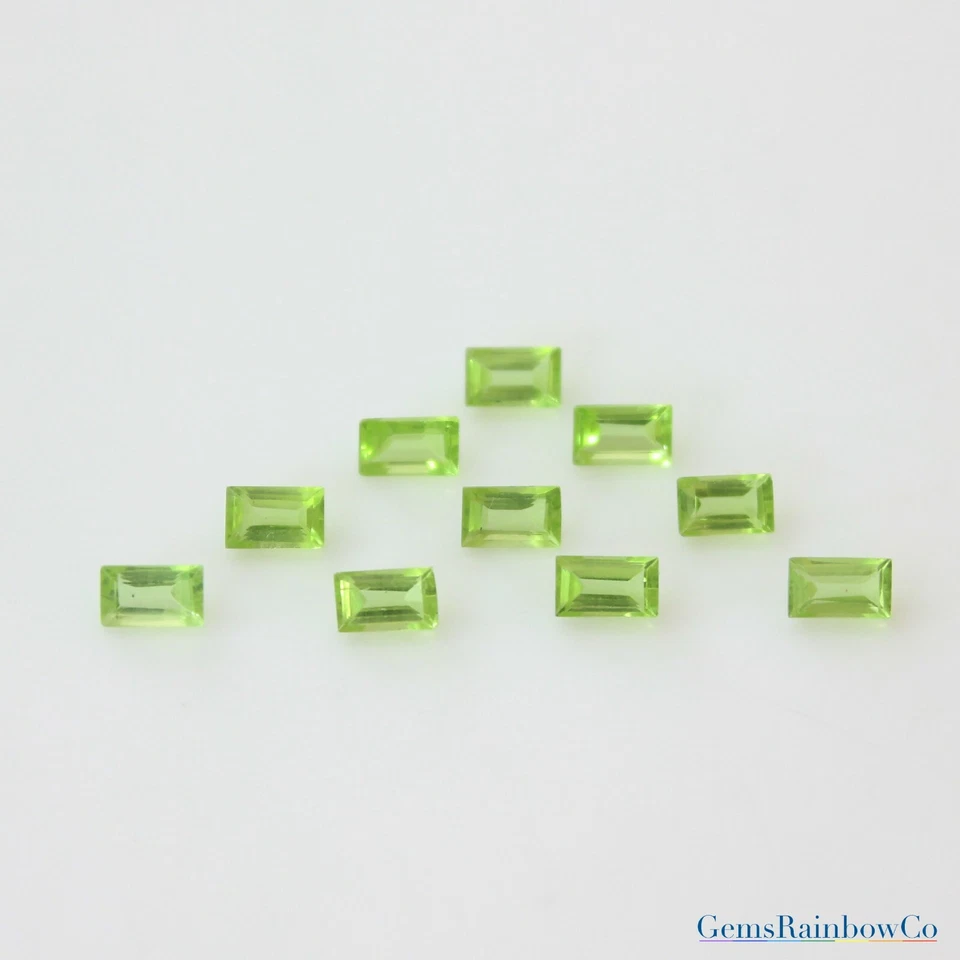 Piedras preciosas sueltas facetadas corte baguette peridoto natural 5x3 mm y 6x3 mm calidad AA Foto 3 de 4