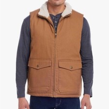 Weatherproof Relaxed Fit Workwear Canvas Vest Quilt Lined Faux Fur Collar Small