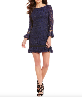 ELIZA J FLARE SLEEVE LACE NAVY SHIFT DRESS sz 8 ELIZA J FLARE SLEEVE LACE NAVY SHIFT DRESS sz 8