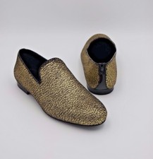 Jimmy Choo Sloane Gold Metallic Pony Fabric Slippers Slip-On Loafers 8.5 41.5