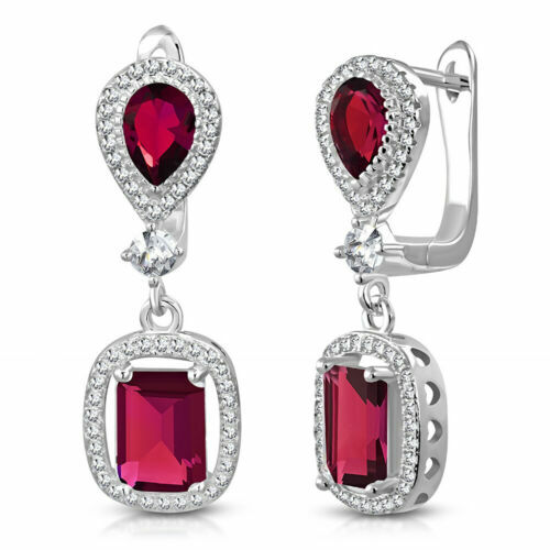 Boucles D'Oreilles Femme - Argent Massif 925 Rhodié - Pendentif Larme 16mm - Topaze Cz 7mm