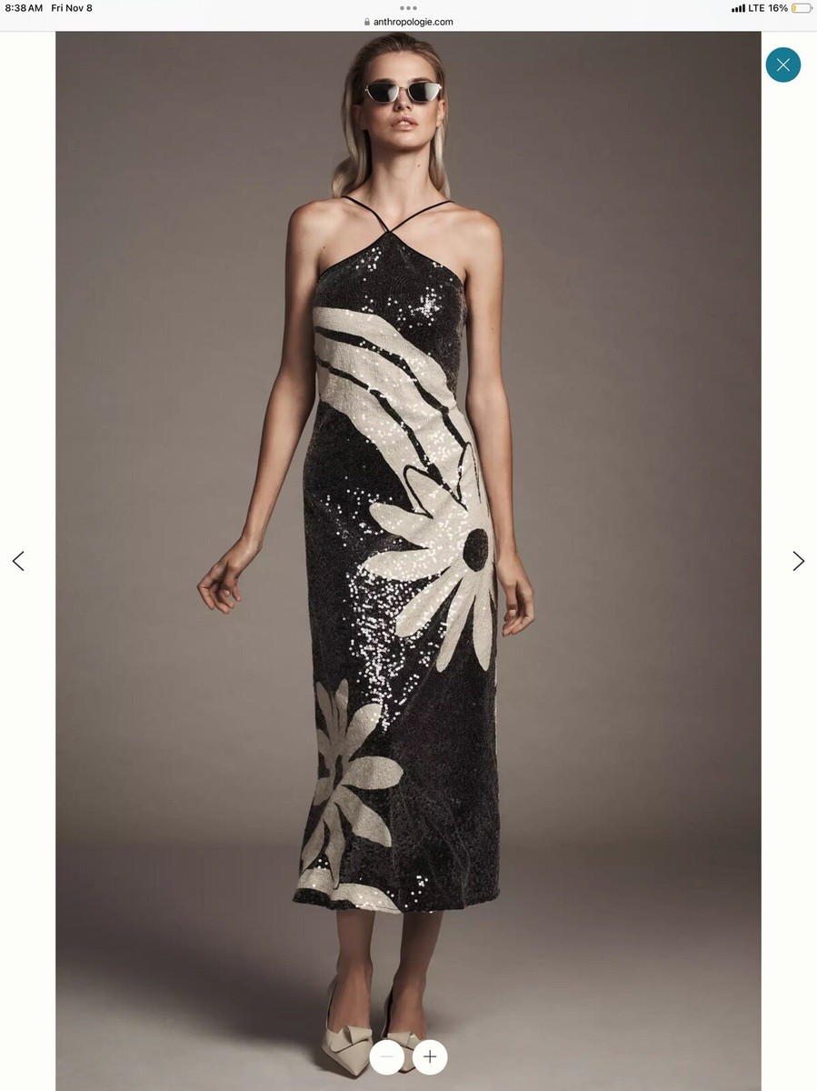 halter sequin column midi dress farm rio FARM RIO ANTHROPOLOGIE HALTER SEQUIN COLUMN MIDI DRESS NWT SZ M NWT