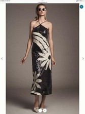 FARM RIO ANTHROPOLOGIE HALTER SEQUIN COLUMN MIDI DRESS NWT SZ M NWT