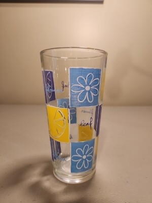  Glass 16 Oz KIG Indonesia Daisy/ Leaf/ Lemon  (1) Vtg