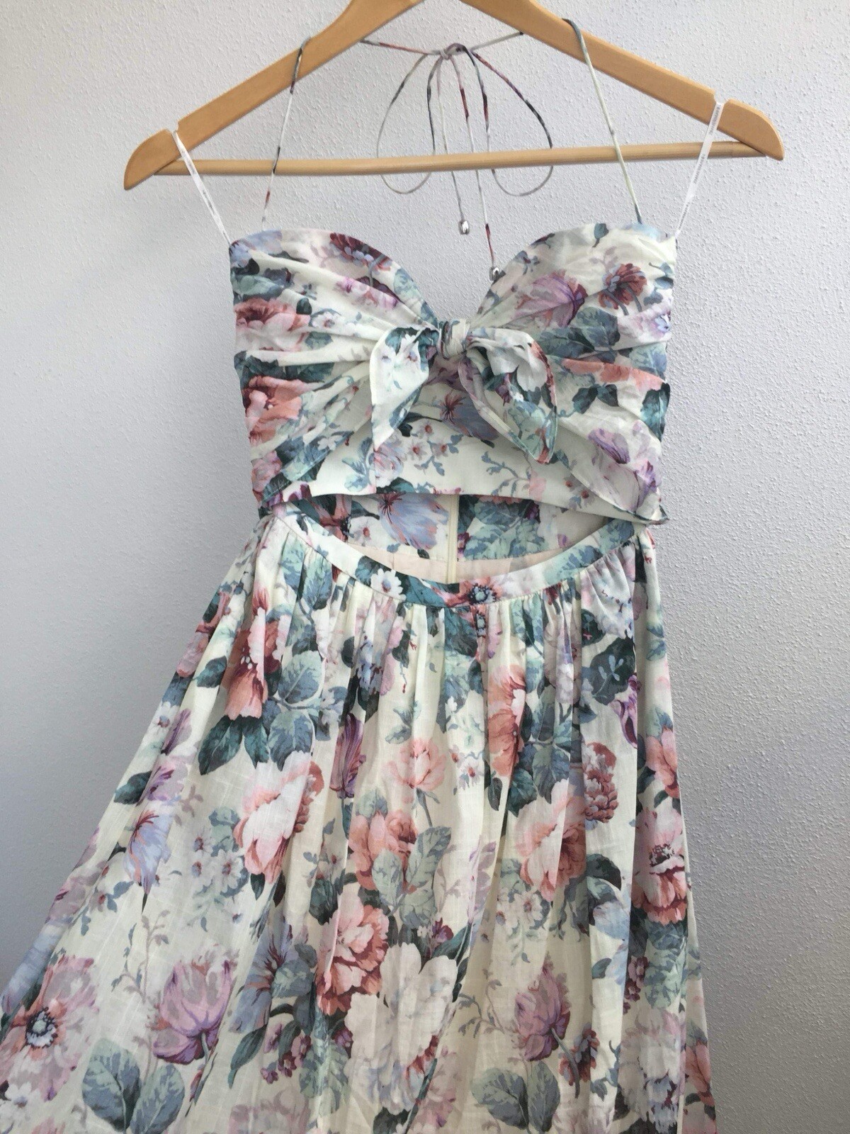 ZIMMERMANN Jasper Floral Halter Tie Cutout Midi Maxi Dress Size 1 AU/UK 8 US 4