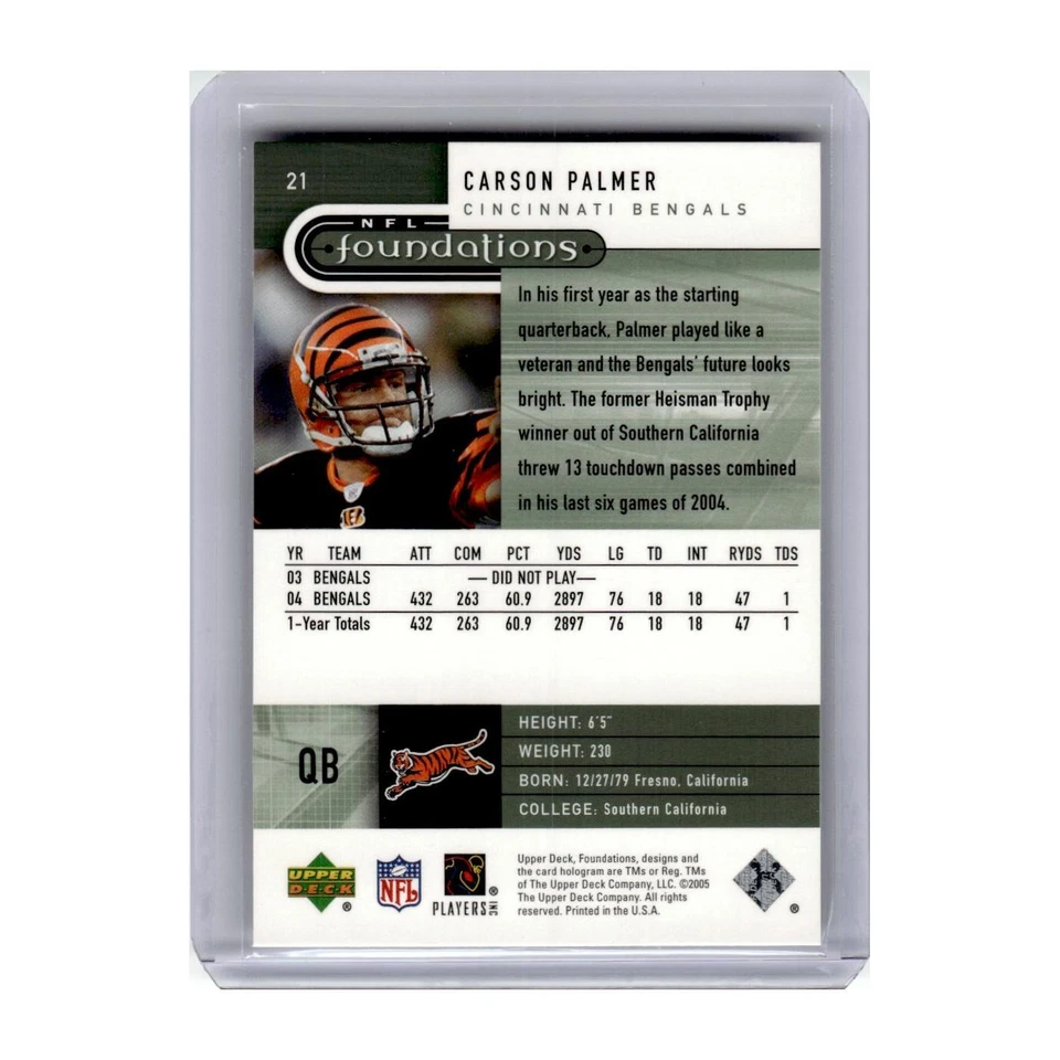 2005 Upper Deck Foundations Carson Palmer Bengals #21 - Image 2 of 3