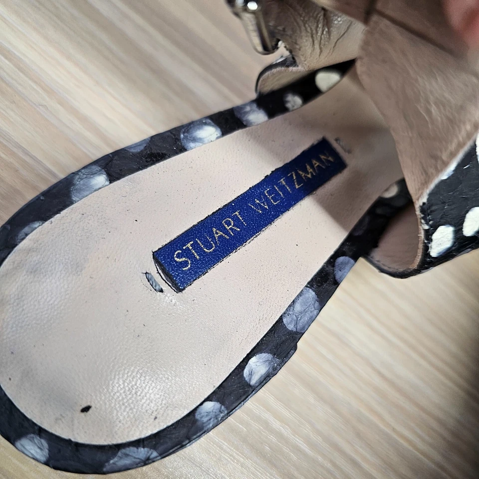 STUART WEITZMAN Flats Womens 8 Black White Snakeskin Polka Dot Pointed Slingback - Image 4 of 4